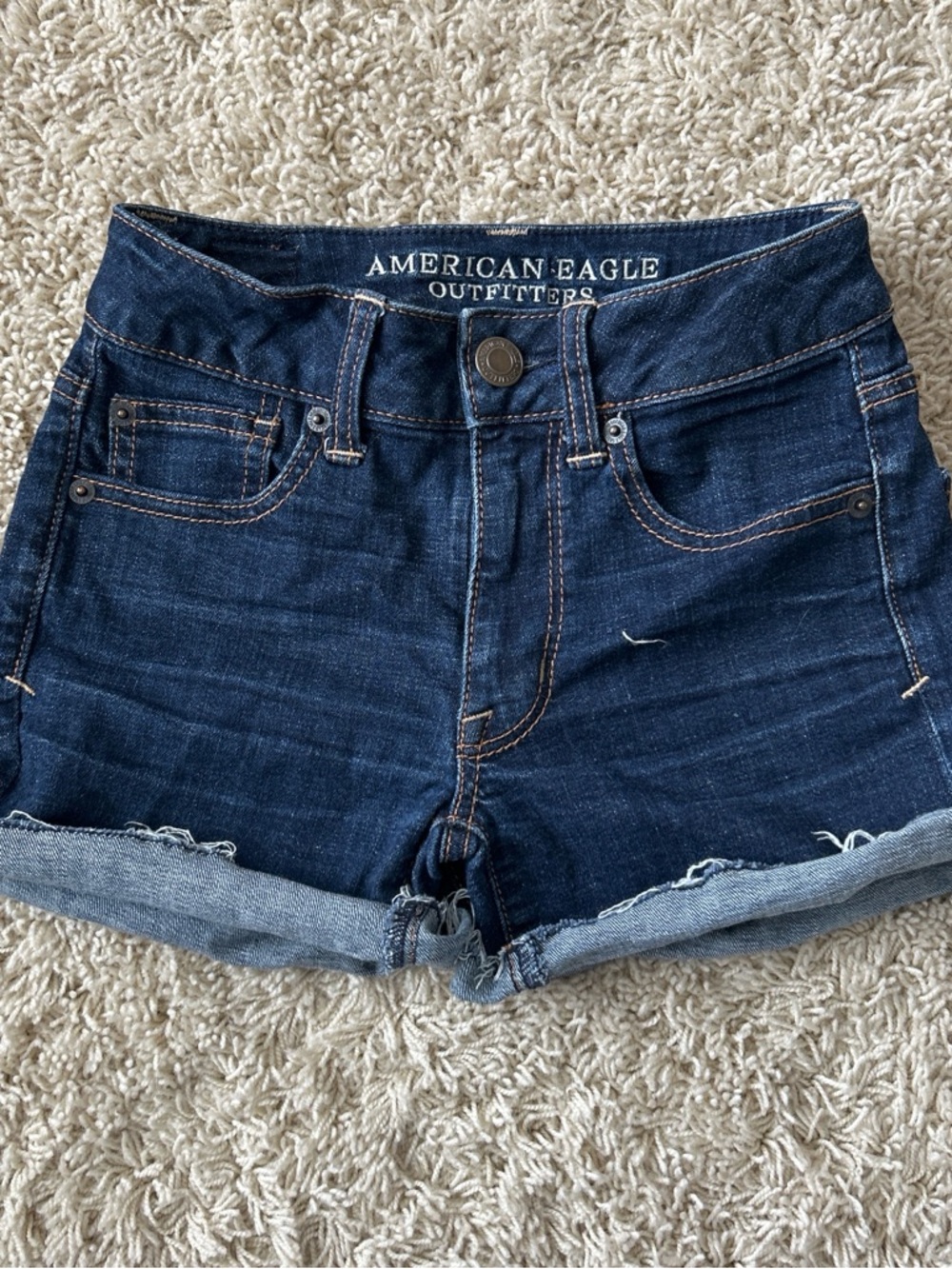 American Eagle Outfitters Super Stretch Dark Blue Denim Cutoff Shorts Size 00